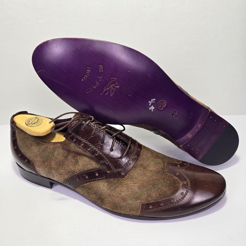 Etro Men’s Shoes Sz 42 (US 9) Wingtip Oxford Brown Leather & Suede Made in Italy